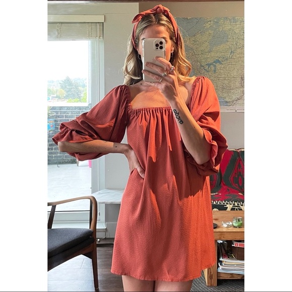 Handmade Olive Green Square Neckline Tunic Babydoll Dress - Picture 3 of 9